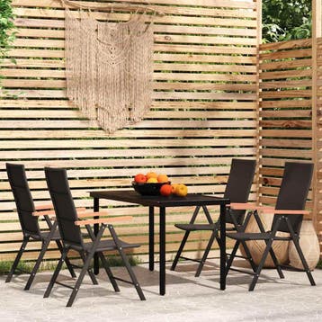 vidaXL 5-delige Tuinset zwart, 4 zitplaatsen, Verzenden, Nieuw, Rvs