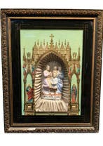 Diorama - Sagrada Família in reliëf met muziekdoos - 55 x 65, Antiek en Kunst