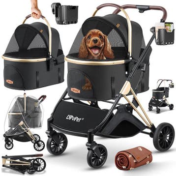 Hondenbuggy Klapbaar 25 kg - 360° Draaibaar 3-in-1 - Zwart -, Verzenden, Zo goed als nieuw