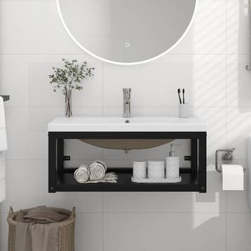 vidaXL Wastafelframe met inbouwwastafel ijzer zwart, Verzenden, Nieuw