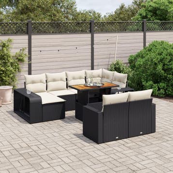 vidaXL 11-delige Loungeset met kussens poly rattan zwart, Tuin en Terras, Verzenden, Nieuw, Loungeset