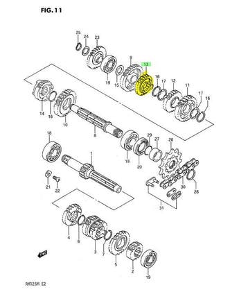 OEM Versnellingsbak Tandwiel Suzuki RM125 1989-1991 5e Versn, Motoren, Ophalen of Verzenden, Nieuw