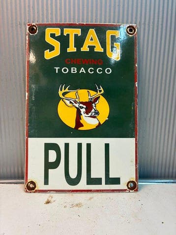 Stag Chewing Tobacco – Pull – Vintage emaille reclamebord –