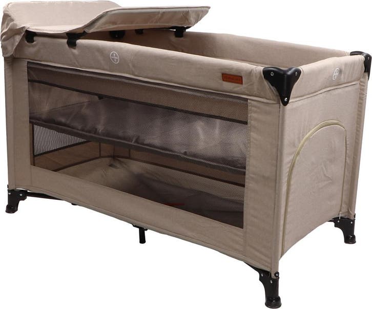MamaLoes Raff Taupe Deluxe Campingbed incl. Aankleedvlak, Kinderen en Baby's, Babywiegjes en Ledikanten, Nieuw, Verzenden