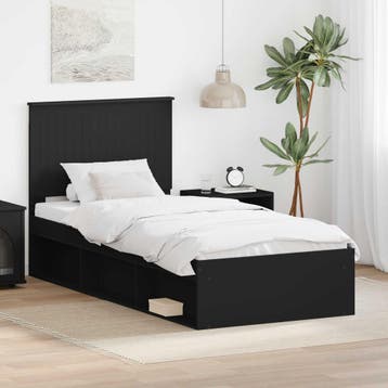 vidaXL Bedframe met hoofdeinde Zwart 90 x 200 cm Massief, Verzenden, Nieuw, Zwart, Hout