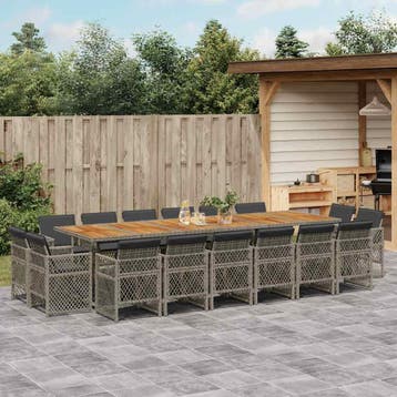 vidaXL 17-delige Tuinset met kussens poly rattan grijs, Verzenden, Nieuw, 6 zitplaatsen, Tuinset