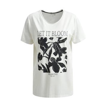 Milano Italy • t-shirt let it bloom • S, Kleding | Dames, Tops, Verzenden, Wit, Maat 36 (S), Milano Italy