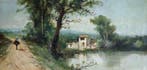 École espagnole (XIX) - Le chemin au bord de la rivière, Antiek en Kunst, Kunst | Schilderijen | Klassiek