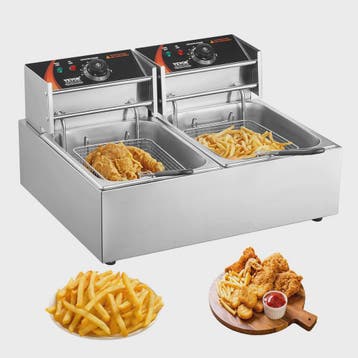 Dubbele Professionele Elektrische Frituurpan 12L - 3000W RVS, Verzenden, Nieuw in verpakking