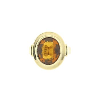 Vintage gouden solitair ring met citrien, Gebruikt, Ophalen of Verzenden, 17 tot 18, Met edelsteen