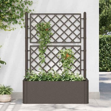 vidaXL Plantenbak hoog met latwerk en zelfbewateringssysteem, Kunststof, 100 cm of meer, Verzenden, Nieuw