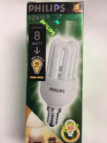 Philips Genie spaarlamp 8W E14 kleine fitting, Huis en Inrichting, Verzenden, Nieuw, E14 (klein), Spaarlamp