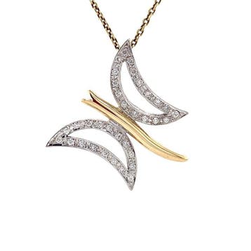 Gouden vlinder hanger met diamant 14 krt, Verzenden, Zo goed als nieuw, Goud