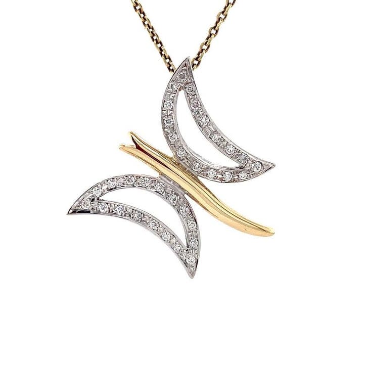 Gouden vlinder hanger met diamant 14 krt, Sieraden, Tassen en Uiterlijk, Kettinghangers, Goud, Zo goed als nieuw, Verzenden