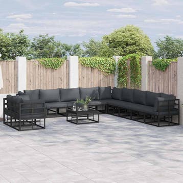vidaXL Tuinbankenset 12 st Zwart Aluminium, Tuin en Terras, Verzenden, Nieuw, Aluminium, 2 zitplaatsen