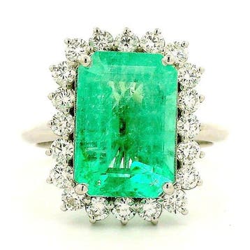 Ring - 14 karaat Geel goud - 7.25ct. tw. Smaragd - Diamant -, Nieuw