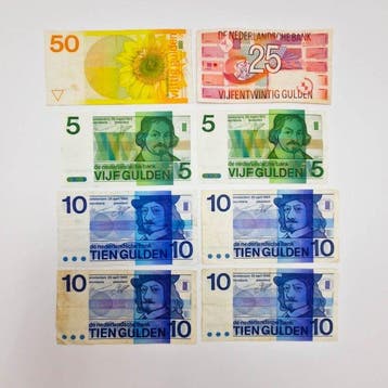 Nederland. - 8 banknotes Gulden 1982, 1973, 1968, 1989 -