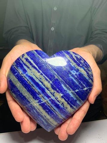 lapis lazuli Handgesneden hart - Hoogte: 160 mm - Breedte: