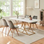 Eettafel Figa rechthoekig 180x80 cm marmerlook wit en goudkl, Verzenden, Nieuw