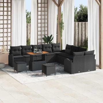 vidaXL Tuinbankenset 13 st Zwart poly rattan, Verzenden, Nieuw, Rotan, 3 zitplaatsen