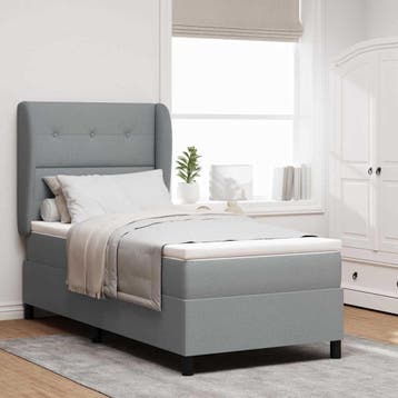 vidaXL Boxspring bed met hoofdeinde Lichtgrijs 90 x 200 cm, Verzenden, Nieuw, Stof