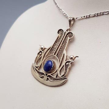 Zilver, Art Deco, Lapis Lazuli - Ketting met hanger -