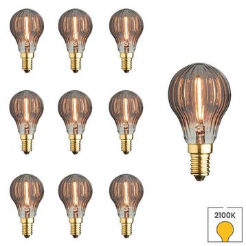 Set van 10 LED lampen geribbeld glas E14 | 1 watt | 2100K, Verzenden, Nieuw, E14 (klein), Overige typen