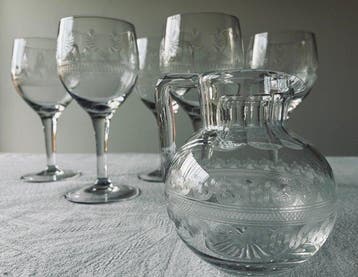Val Saint Lambert - Drinkset (6) - decor guilloché - Glas -