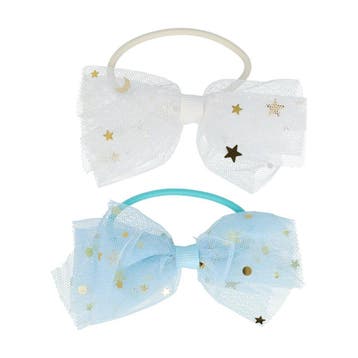 Haarelastieken – Strik 9cm – Tule Stof - Glitters – Wit, Nieuw