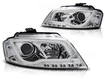 Koplampen Audi A3 8P 08-12 Tube Light LED Chroom, Ophalen of Verzenden, Nieuw