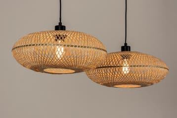 Rietveld Hanglampen - Bruin, Naturel - Metaal, Rotan, Huis en Inrichting, Verzenden, Nieuw