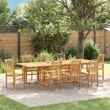 vidaXL Tuin eettafelset 9 pcs Bruin Massief Teakhout, Tuin en Terras, Tuintafels, Verzenden, Nieuw