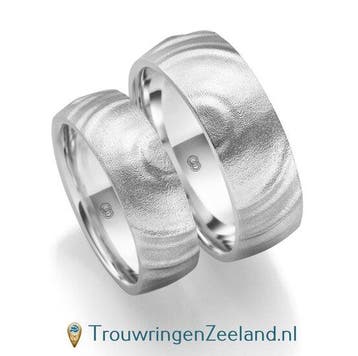 Trouwringen met geluidsgolven Zweiklang in witgoud bree..., Verzenden, Nieuw