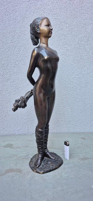 Beeldje, Balerina met rozen - 56 cm - Gepatineerd brons