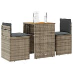 vidaXL 3-delige Bistroset met kussens poly rattan grijs, Verzenden, Nieuw, Rotan