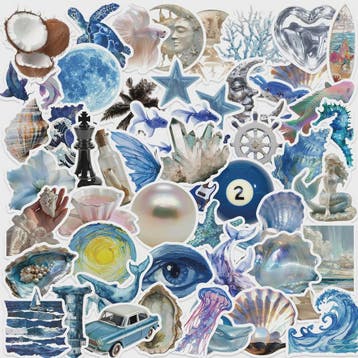 50x Ocean & Blauwe Esthetische Stickers - Waterdicht & Verwi