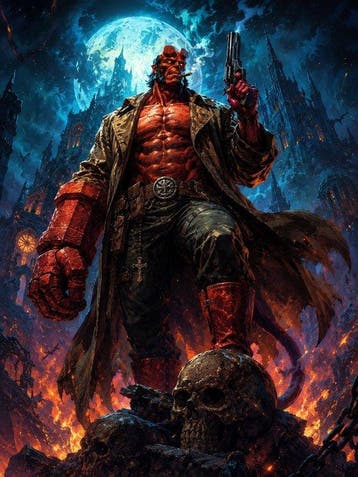 Shayer - Hellboy – Demon Hunter Under the Blue Moon - XL -, Nieuw in verpakking