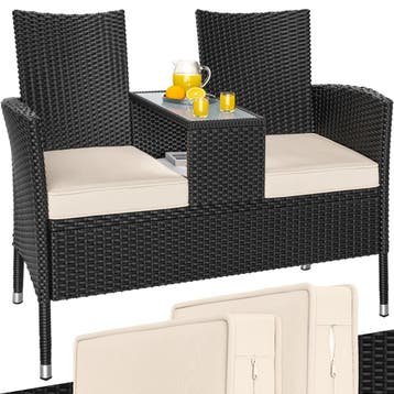 Polyrotan Tuinbank Zwart 145x58x87cm (Voor in Huis), Verzenden, Nieuw