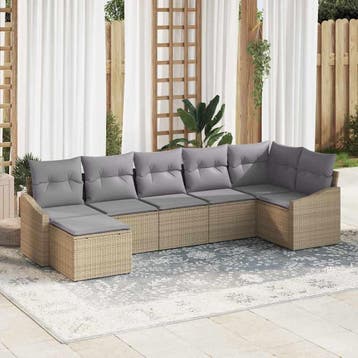 vidaXL Bankstel 7 st Beige poly rattan, Verzenden, Nieuw, Rotan, 7 zitplaatsen
