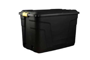 Grote opbergbox 190 liter zwart met deksel en wielen, Nieuw