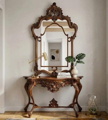 Bijzettafel - Hout - spiegel, tafel, entree, Antiek en Kunst