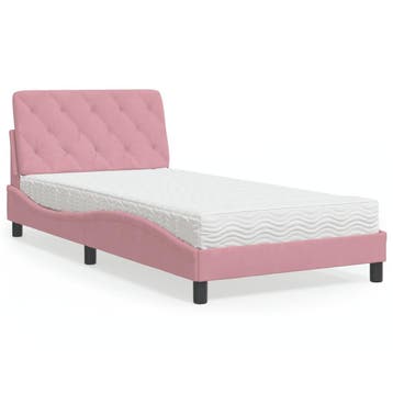 vidaXL Bed met matras fluweel roze 100x200 cm, 100 cm, Eenpersoons, Verzenden, Nieuw