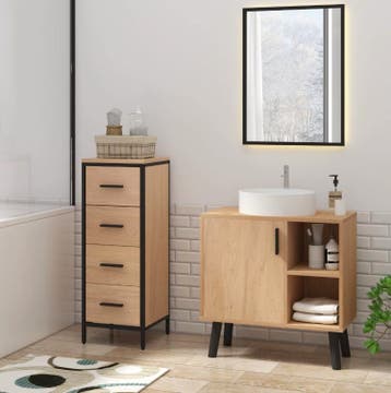Vrijstaande Wastafelkast Licht Eiken Nieuw – 60x30x60.5cm, Huis en Inrichting, Badkamer | Badkamermeubels, Verzenden, Nieuw, 50 tot 100 cm