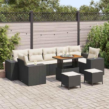vidaXL Tuin Sofa Set 10 st 9-Aantal zitplaatsen Zwart en, Verzenden, Nieuw, Rotan, Meer dan 8 zitplaatsen