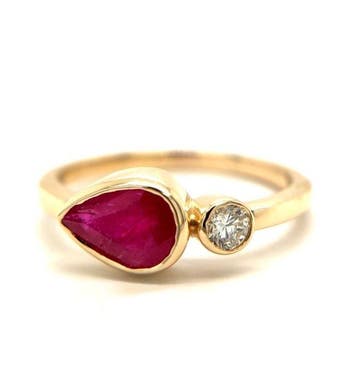 Ring - 14 karaat Geel goud - 1.47ct. tw. Robijn - Diamant, Nieuw