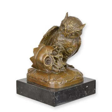 A BRONZE SCULPTURE OF AN OWL WITH A SKULL (Interieur), Verzenden, Nieuw