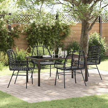 vidaXL Tuin eettafelset 5 pcs Zwart poly rattan, Verzenden, Nieuw, Rotan, 5 zitplaatsen