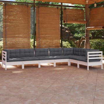 vidaXL 7-delige Loungeset met kussens massief grenenhout wit, Verzenden, Nieuw, 7 zitplaatsen, Loungeset