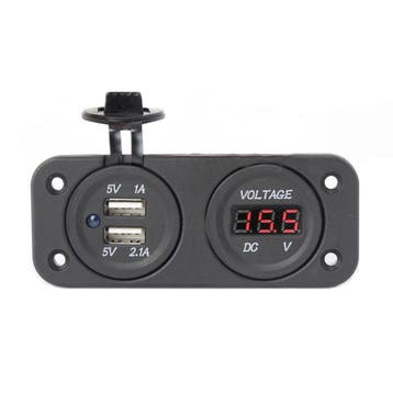 Waterdichte inbouwstekker met 2x USB en voltmeter, Ophalen of Verzenden, Nieuw