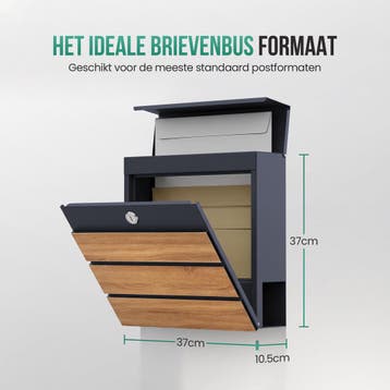 Avalo Brievenbus Antraciet Met Houtlook RVS - Met Krantenvak, Verzenden, Nieuw